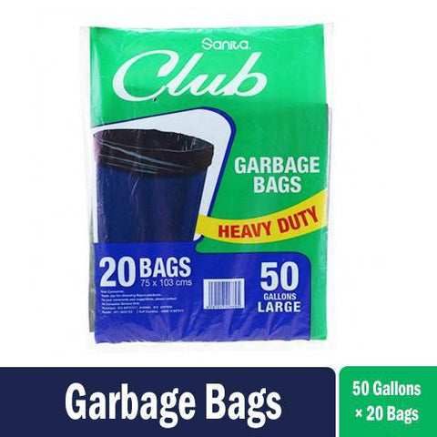Sanita Club Garbage Bags Black 75 x 103 cms - 20 Bags - 50 Gallon Large