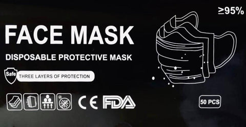 Face Mask with CE and FDA Approved - Black Disposable - 3 layer - 50 pcs - MarkeetEx